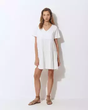 Короткое хлопковое платье с короткими рукавами Brownie, белый
