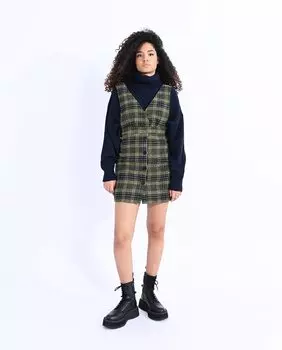 Короткое клетчатое платье без рукавов Lili Sidonio, черный