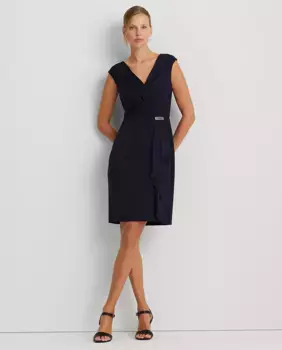 Короткое коктейльное платье с короткими рукавами Lauren Ralph Lauren, темно-синий