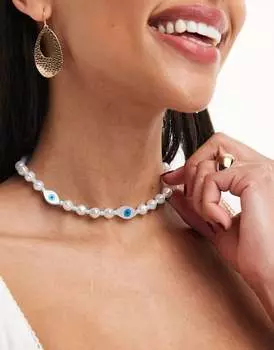 Короткое колье ASOS DESIGN с искусственным жемчугом и глазками