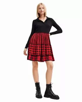 Короткое комбинированное платье в клетку Desigual, красный