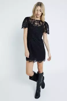Короткое кружевное платье футляр River Island, черный