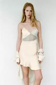 Короткое кружевное платье с бантами ZARA, пастельный желтый