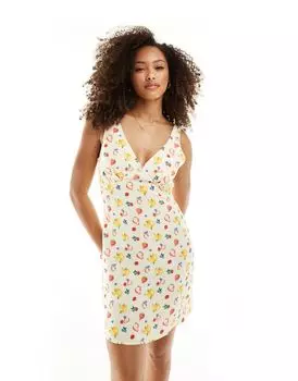 Короткое льняное платье с фруктовым принтом ASOS DESIGN