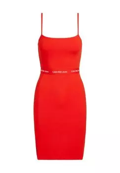 Короткое летнее платье на тонких бретельках для женщин Calvin Klein Jeans, цвет Fiery Red