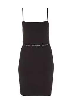 Короткое летнее платье на тонких бретельках для женщин Calvin Klein Jeans, черный