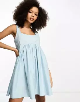 Короткое летнее платье свободного кроя с квадратным вырезом ASOS синего цвета