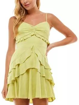 Короткое мини-платье для женщин с V-образным вырезом City Studio, цвет chartruse