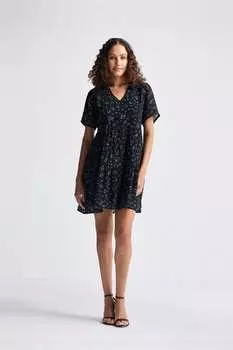 Короткое многоярусное платье с цветочным принтом темно-синего цвета Reistor