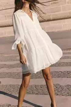 Короткое многоярусное платье ZARA, экрю