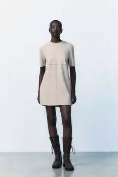 Короткое мягкое платье ZARA, бежевый мергель