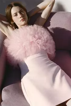 Короткое объемное платье из тюля ZARA, цвет Pastel pink