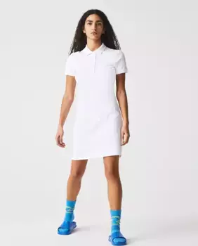 Короткое облегающее платье из пике с короткими рукавами Lacoste, белый