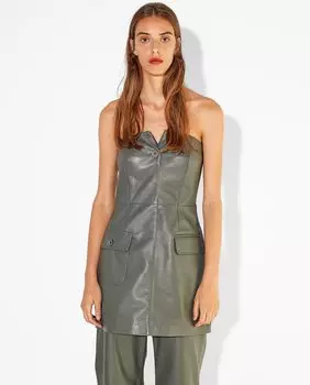 Короткое однотонное кожаное платье без рукавов Parfois, серый