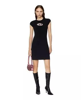 Короткое однотонное платье с логотипом Diesel, черный