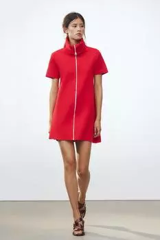 Короткое однотонное трикотажное платье ZARA, красный