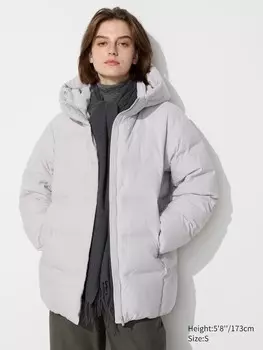 Пуховик Uniqlo с капюшоном, 02 светло-серый