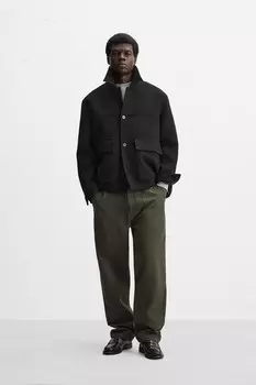 Короткое пальто из шерсти ZARA, черный