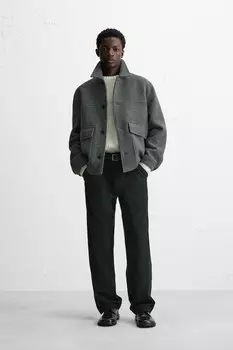 Короткое пальто из шерсти ZARA, серый