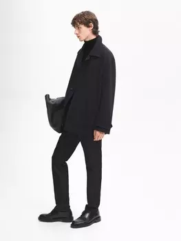 Короткое пальто из смеси шерсти темно-синего цвета Massimo Dutti, синий