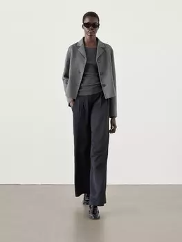 Короткое пальто из смесовой шерсти с карманами Massimo Dutti, серый