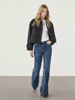Короткое пальто из смесовой шерсти с пуговицами Massimo Dutti, серый