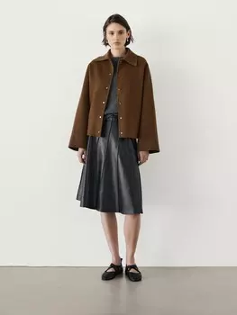 Короткое пальто из смесовой шерсти с кнопками Massimo Dutti, коричневый