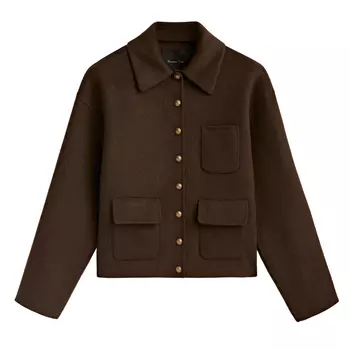 Короткое пальто Massimo Dutti Wool Blend With Gold-toned Buttons, зелено-коричневый