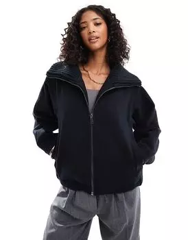 Короткое пальто с трикотажным воротником темно-синего цвета ASOS DESIGN