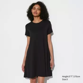 Короткое платье AIRism из хлопка с короткими рукавами UNIQLO, черный