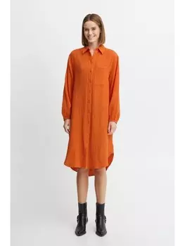 Короткое платье b.young Longtunika BYIBERLIN LONG SHIRT - 20812737 Lange Hemdbluse mit Knopfleiste, оранжевый