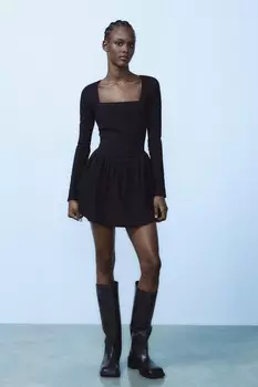 Короткое платье-баллон ZARA, черный