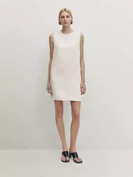 Короткое платье без рукавов из 100% льна Massimo Dutti, бежевый