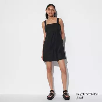 Короткое платье без рукавов из смесового льна UNIQLO, черный