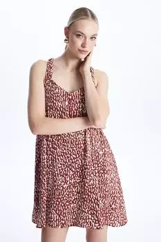 Короткое платье без рукавов с вырезом в форме сердца Lc Waikiki, бургундия