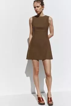 Короткое платье без рукавов ZARA, коричневый