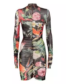 Короткое платье цветы PHILIPP PLEIN, черный/мультиколор