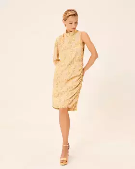 Короткое платье Dune с асимметричным принтом и длинными рукавами Dolores Promesas, жёлтый
