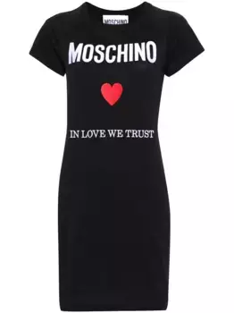 Короткое платье-футболка с вышитым логотипом Moschino, черный