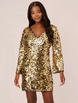 Короткое платье-футляр с пайетками Adrianna Papell, золотой