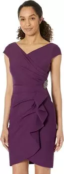 Короткое платье-футляр с вырезом и каскадной юбкой Alex Evenings, цвет Summer Plum