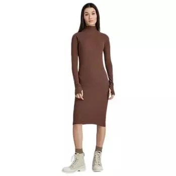 Короткое платье G-Star Rib Slim Long Sleeve, коричневый