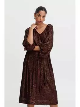 Короткое платье ICHI Blusenkleid IHFAUCI DR 20115434 Festliches Midikleid mit Paillettenbesatz, светло-коричневый