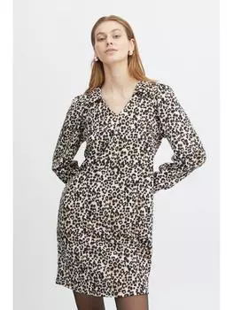 Короткое платье ICHI Blusenkleid IHKATE PRINT DR6 - 20118151 Tolles Kleid mit All-Over-Muster, коричневый