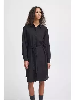 Короткое платье ICHI Blusenkleid IHLINO DR2 20120967 Shirt aus Leinenmix, черный