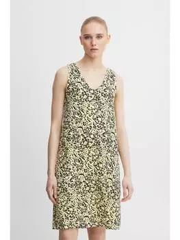 Короткое платье ICHI Jerseykleid IHLISA DR21 - 20118422 rmelloses Kleid mit Allover-Druck, желтый