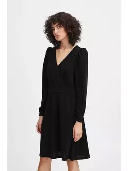 Короткое платье ICHI Jerseykleid IHNELLY DR2 20120038 Modisches Blusenkleid mit V-Ausschnitt, черный