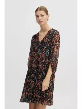 Короткое платье ICHI Midikleid IHBALLY DR2 20117431 Langarmkleid mit Blumenprint, черный