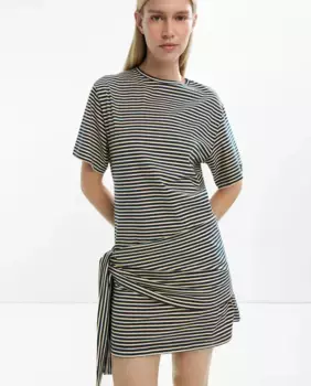 Короткое платье из 100% хлопка с полосатым принтом и перекрещивающимися завязками Parfois, черный