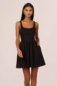 Короткое платье из эластичного хлопка Adrianna Papell, черный